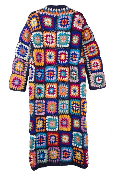 Saachi Crochet Wool Cardigan In Navy