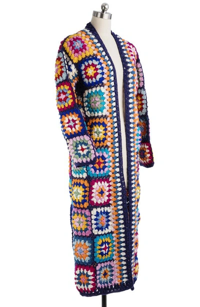 Saachi Crochet Wool Cardigan In Navy