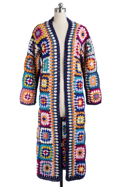 Saachi Crochet Wool Cardigan In Navy