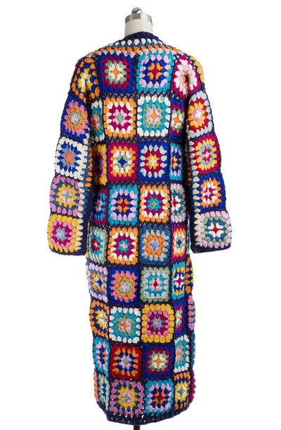 Saachi Crochet Wool Cardigan In Navy