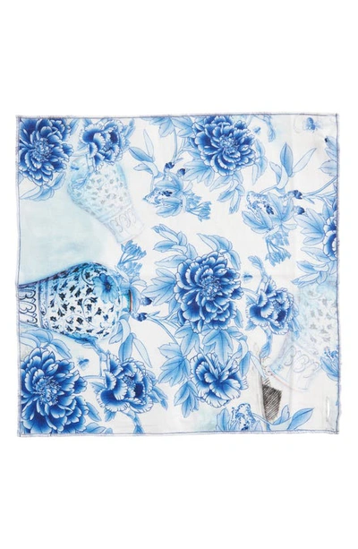 Clifton Wilson Print Linen Pocket Square In Blue