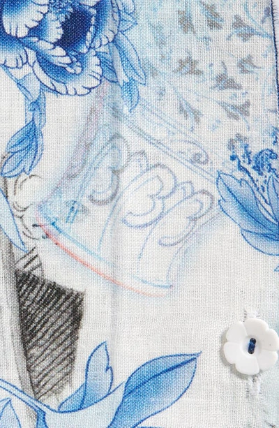 Clifton Wilson Print Linen Pocket Square In Blue