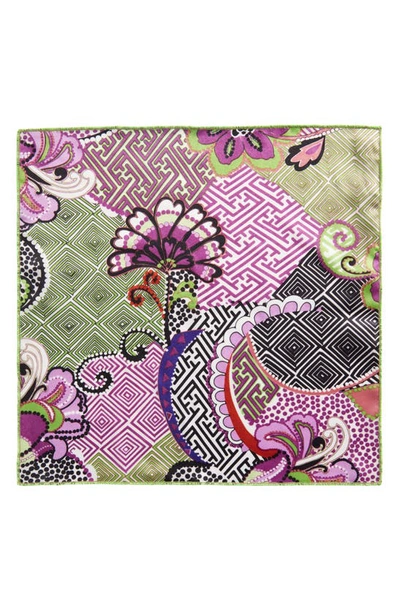 Clifton Wilson Print Silk Pocket Square In Green