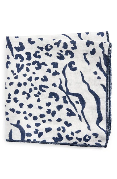 Shop Clifton Wilson Print Linen Pocket Square In Navy