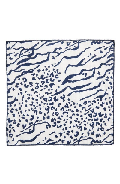 Clifton Wilson Print Linen Pocket Square In Navy