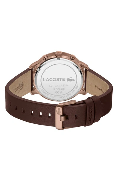 Shop Lacoste Replay Chronograph Leather Strap Watch, 44mm In Black