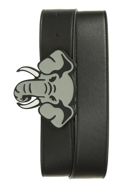 Shop Kenzo Elephant Buckle Reversible Leather Belt In Black Elephant