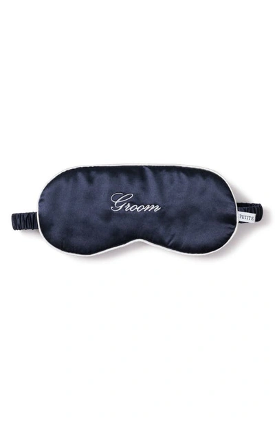 Shop Petite Plume Groom Embroidered Silk Sleep Mask In Navy