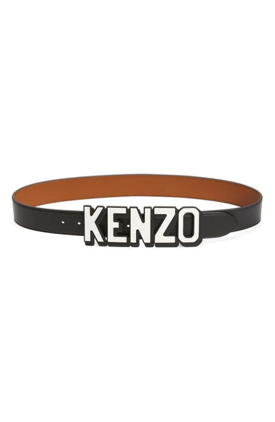Shop Kenzo Logo Buckle Reversible Leather Belt In Black Logo