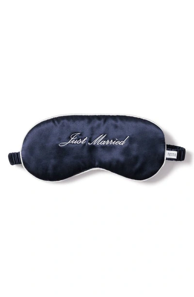 Shop Petite Plume Just Married Embroidered Silk Sleep Mask In Navy
