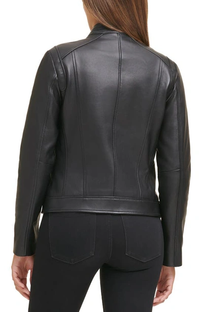 Shop Cole Haan Moto Leather Jacket In Black