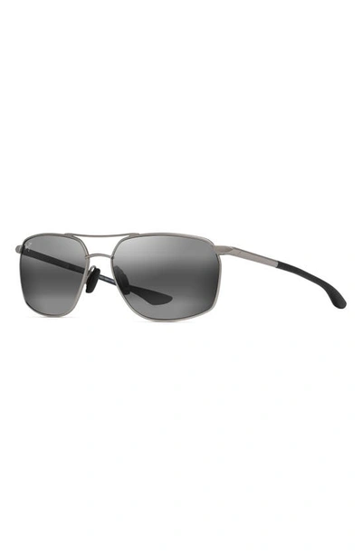 Maui Jim Puu Kukui 58mm Polarized Rectangle Sunglasses In Silver