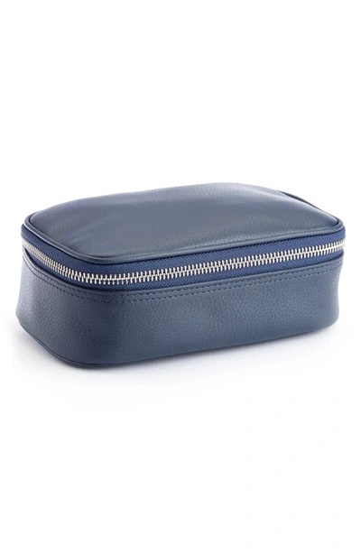 Shop Royce New York Leather Tech Accessory Case In Navy Blue - Silver Foil
