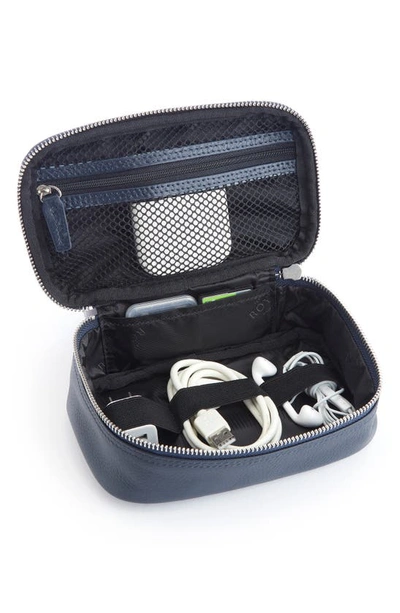 Royce New York Leather Tech Accessory Case In Navy Blue - Silver Foil