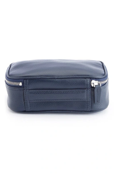Royce New York Leather Tech Accessory Case In Navy Blue - Silver Foil