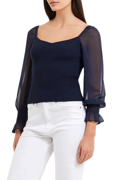Shop French Connection Maia Krista Mix Media Sweetheart Neck Sweater In Marine