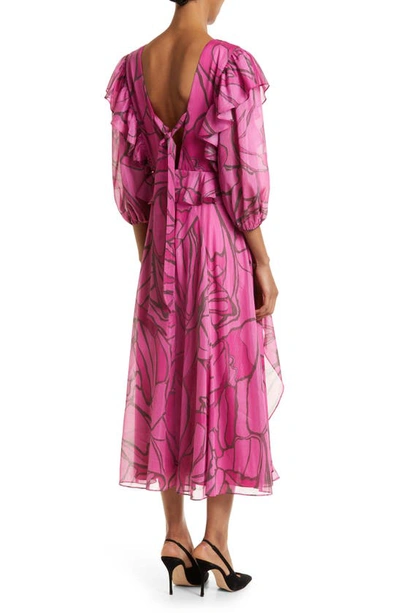 Shop Ted Baker Victoir Abstract Print Chiffon Ruffle Dress In Bright Pink