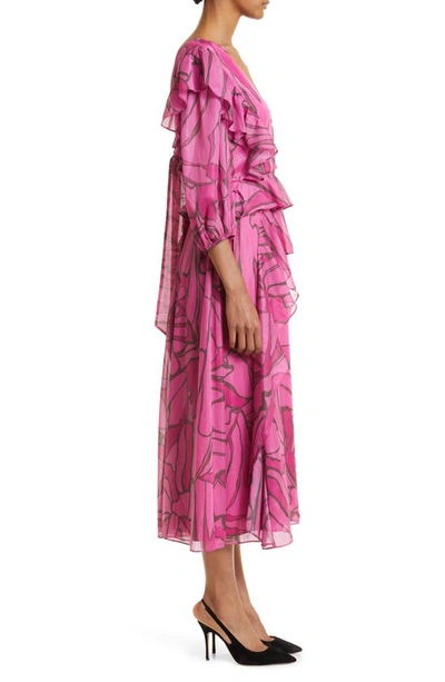 Shop Ted Baker Victoir Abstract Print Chiffon Ruffle Dress In Bright Pink