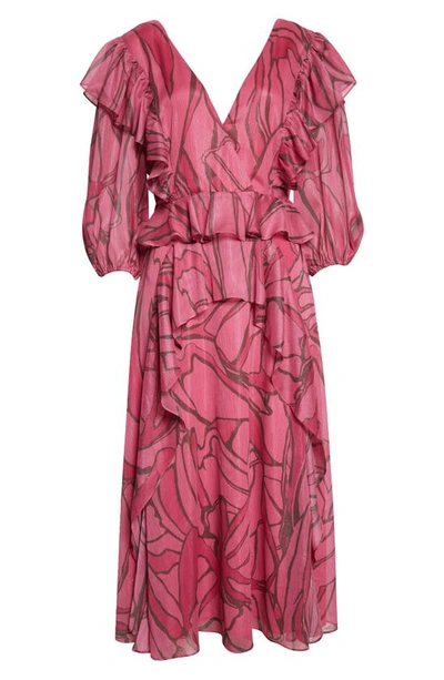 Shop Ted Baker Victoir Abstract Print Chiffon Ruffle Dress In Bright Pink