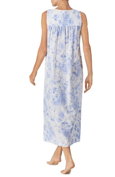 Shop Eileen West Sleeveless Cotton Ballet Nightgown In Wht Blue