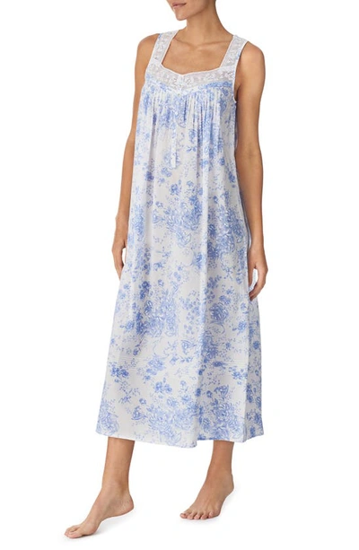 Shop Eileen West Sleeveless Cotton Ballet Nightgown In Wht Blue