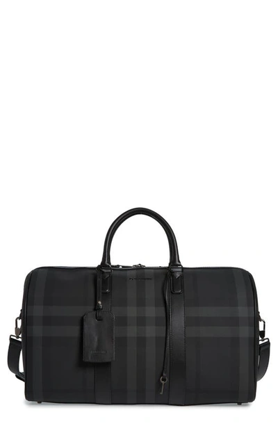 Shop Burberry Boston Check Canvas Duffle Bag In Charcoal Check