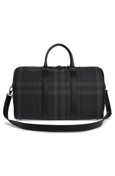 Shop Burberry Boston Check Canvas Duffle Bag In Charcoal Check