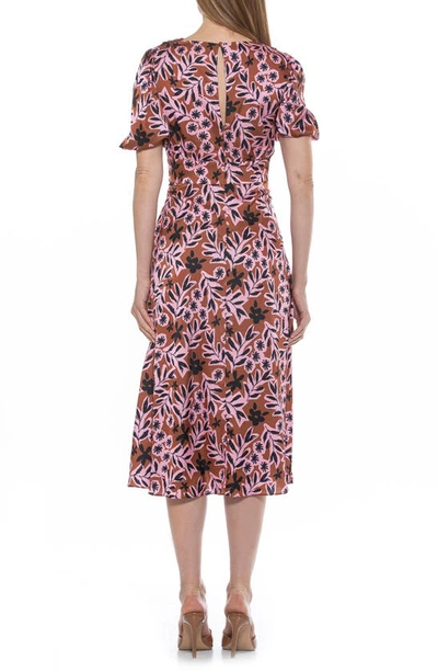 Alexia Admor V-neck Puff Sleeve Midi Dress In Brown Floral