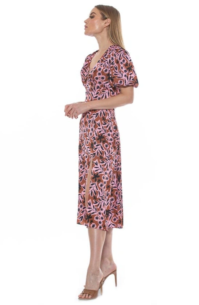 Shop Alexia Admor V-neck Puff Sleeve Midi Dress In Brown Floral