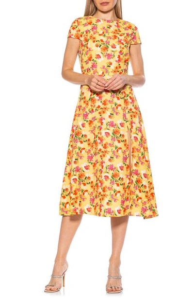 Alexia Admor Lily Crew Neck Midi Dress In Yellow Watercolor