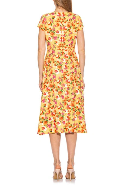 Alexia Admor Lily Crew Neck Midi Dress In Yellow Watercolor