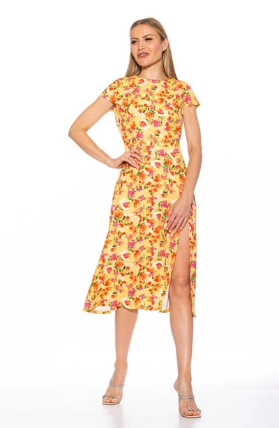 Alexia Admor Lily Crew Neck Midi Dress In Yellow Watercolor