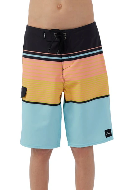 Shop O'neill Kids' Lennox Stripe Board Shorts In Turquoise