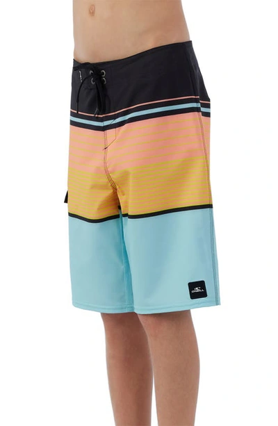 Shop O'neill Kids' Lennox Stripe Board Shorts In Turquoise