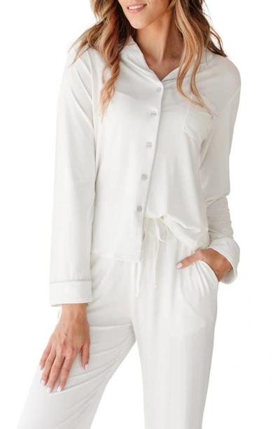 Shop Cozy Earth Long Sleeve Knit Pajamas In Ivory