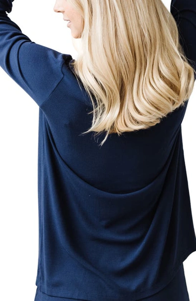 Cozy Earth Rib Long Sleeve Knit Pajama Top In Navy