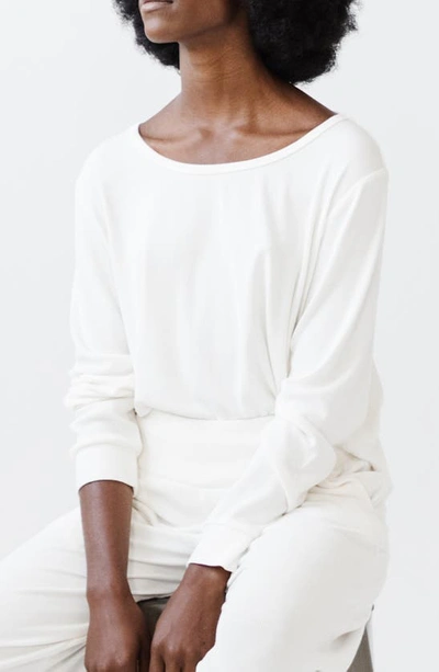 Cozy Earth Rib Long Sleeve Knit Pajama Top In Ivory