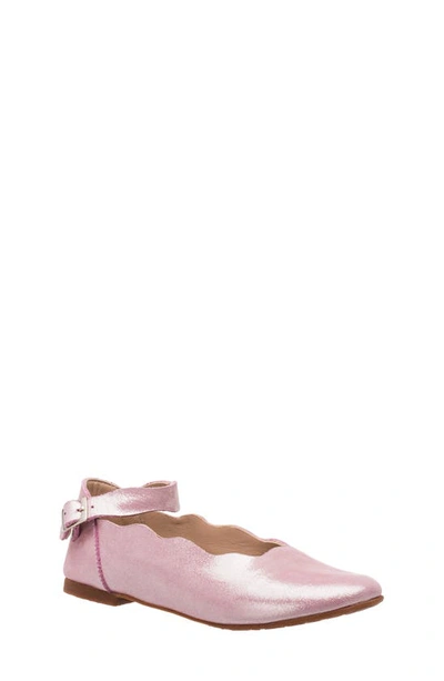 Elephantito Girl's Ondia Metallic Leather Ballerina Flats, Baby/toddler/kids In Carnation
