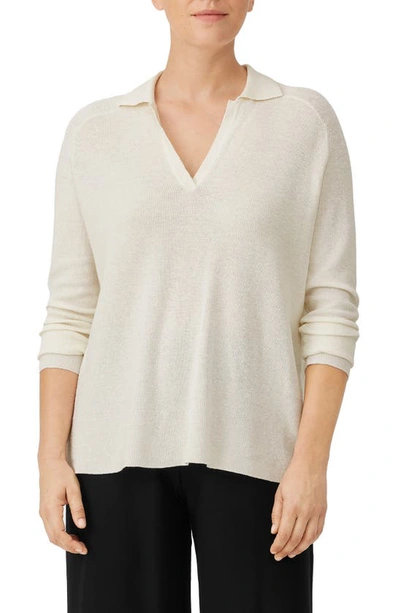 Shop Eileen Fisher Long Sleeve Linen Blend Pullover Sweater In Ivory