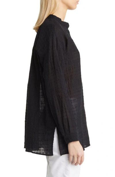 Shop Eileen Fisher Mandarin Collar Boxy Organic Linen & Cotton Shirt In Black
