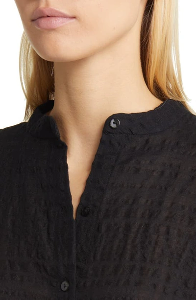 Shop Eileen Fisher Mandarin Collar Boxy Organic Linen & Cotton Shirt In Black