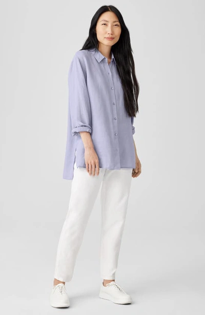Shop Eileen Fisher Classic Collar Easy Linen Button-up Shirt In Plume