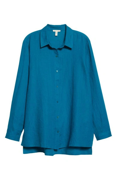 Shop Eileen Fisher Classic Collar Easy Linen Button-up Shirt In Jewel