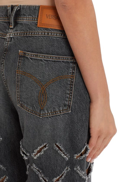 Shop Versace Slash Laser Cut Straight Leg Jeans In Grey