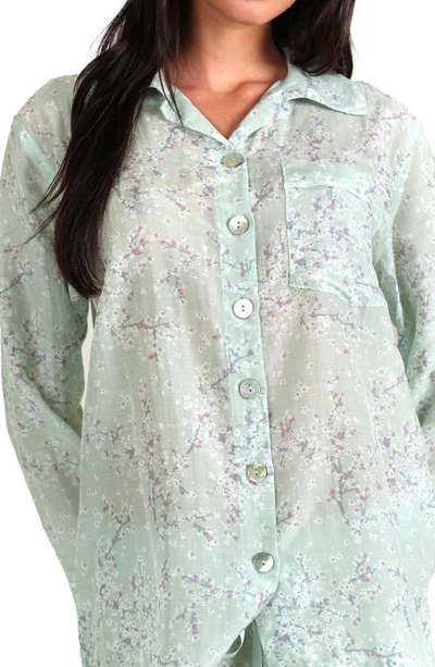 Shop Papinelle Cheri Blossom Cotton & Silk Pajamas In Sage