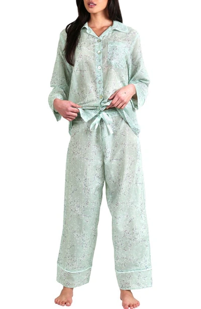 Shop Papinelle Cheri Blossom Cotton & Silk Pajamas In Sage