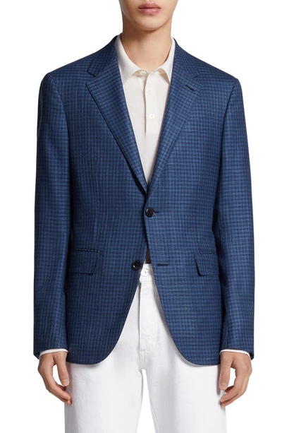 Shop Zegna High Blue Check Wool & Silk Sport Coat