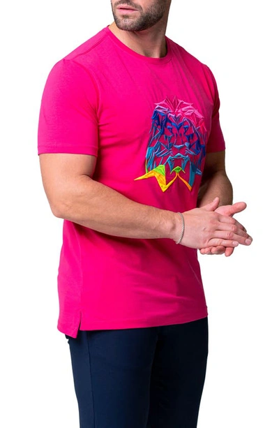Shop Maceoo Lion Face Embroidered T-shirt In Pink
