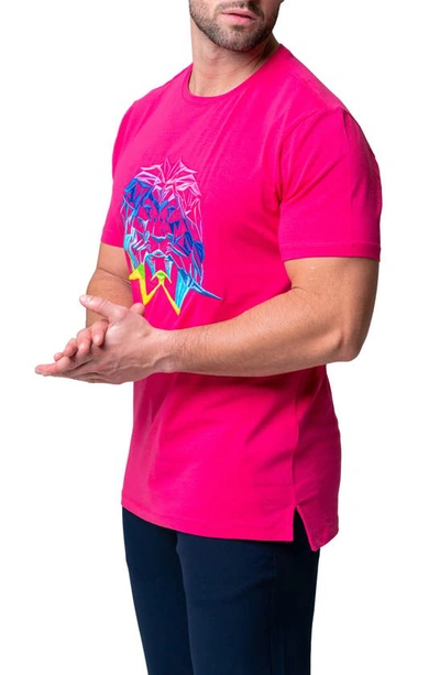 Shop Maceoo Lion Face Embroidered T-shirt In Pink