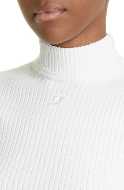 Shop Courrèges Embroidered Logo Mock Neck Rib Sweater In Heritage White